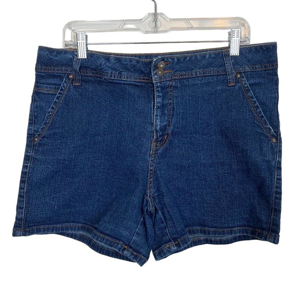 St. John's Bay Womens Size 14 Dark Wash Blue Denim Stretch Jean Shorts 4" Inseam